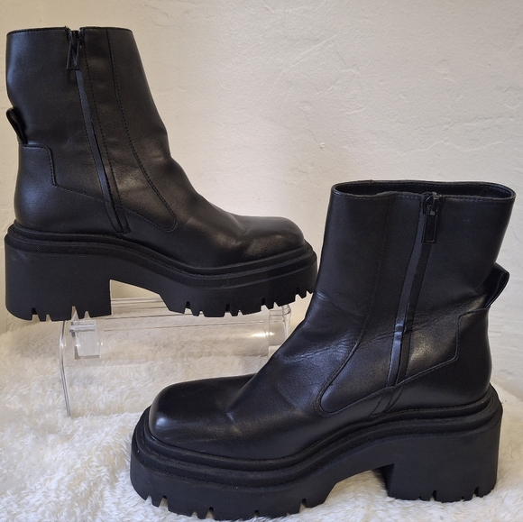 Women's Zara Black Platform Ankle Boots Size 37. - Picture 1 of 8